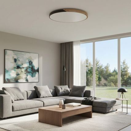 Brilagi - Plafonnier LED dimmable PILANA 72 W 230 V 3000–6500 K chêne/noir Ø 80 cm + télécommande