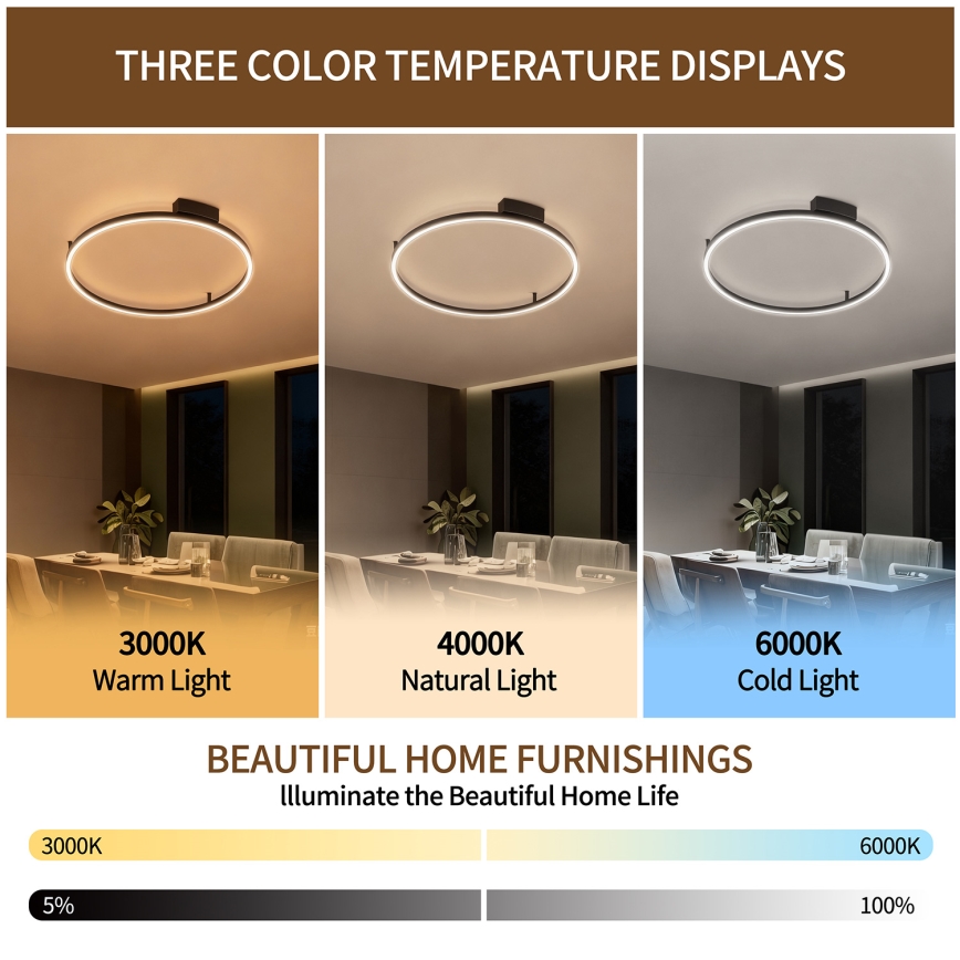 Brilagi - Plafonnier LED dimmable PORTOFINO LED/60W/230V 3000-6000K Ø 80 cm noir + télécommande