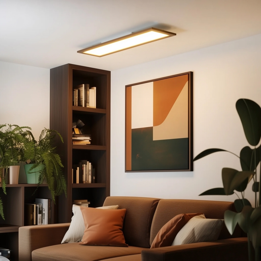 Brilagi - Plafonnier LED dimmable SLIMFRAME WOOD LED/58W/230V 124x34 cm 3000-6000K brun foncé + télécommande