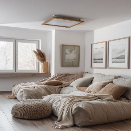 Brilagi - Plafonnier LED dimmable SLIMFRAME WOOD LED/58W/230V 64x64 cm 3000-6000K marron + télécommande