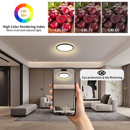 Brilagi - Plafonnier LED dimmable ULTRA SLIM LED/18W/230V 2700-6500K Ø 30 cm noir + télécommande
