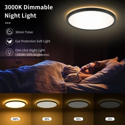 Brilagi - Plafonnier LED dimmable ULTRA SLIM LED/18W/230V 2700-6500K Ø 30 cm noir + télécommande
