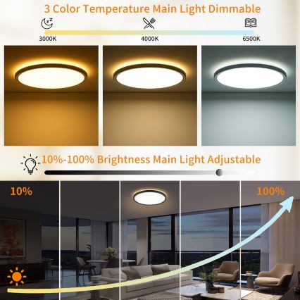 Brilagi - Plafonnier LED dimmable ULTRA SLIM LED/24W/230V 2700-6500K Ø 42 cm noir + télécommande