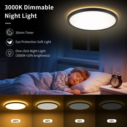 Brilagi - Plafonnier LED dimmable ULTRA SLIM LED/24W/230V 2700-6500K Ø 42 cm noir + télécommande