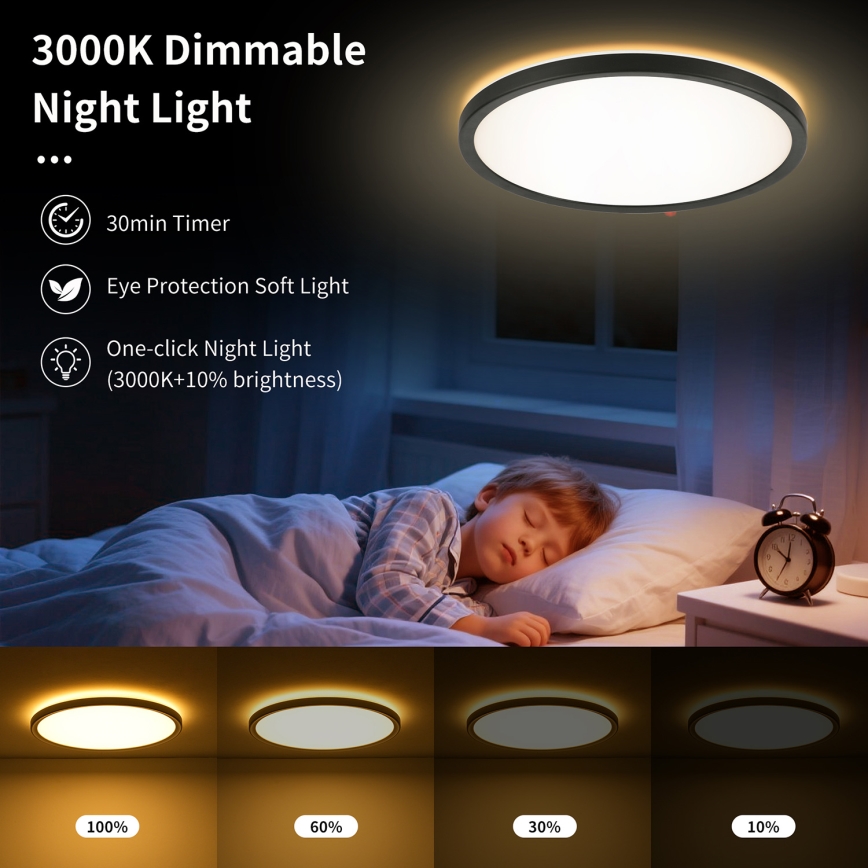 Brilagi - Plafonnier LED dimmable ULTRA SLIM LED/24W/230V 2700-6500K Ø 42 cm noir + télécommande