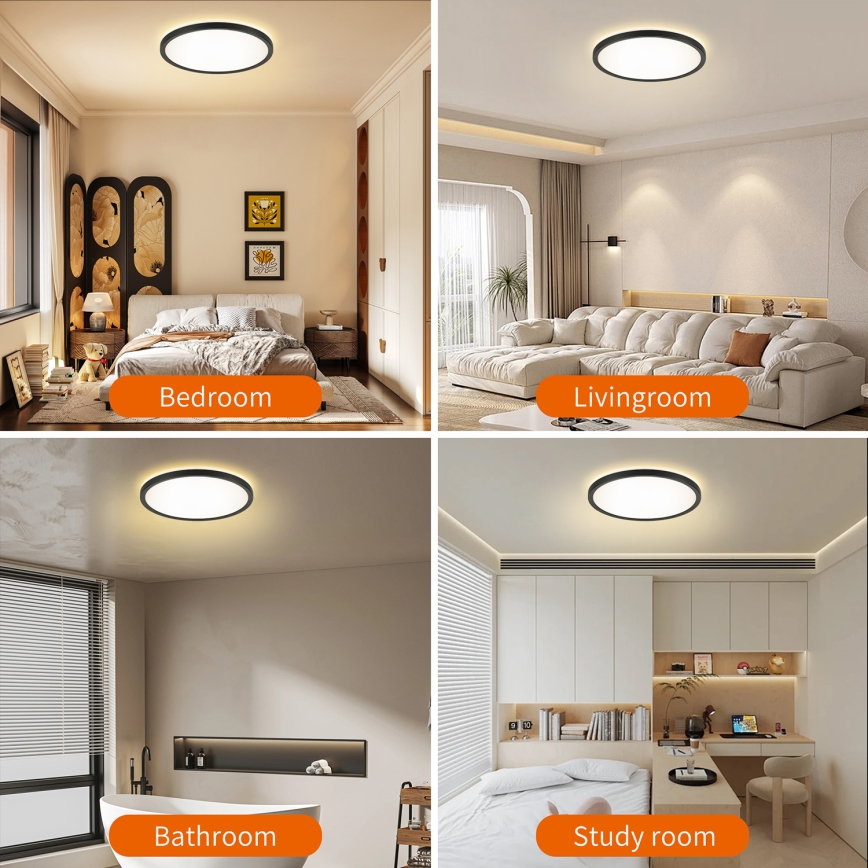 Brilagi - Plafonnier LED dimmable ULTRA SLIM LED/24W/230V 2700-6500K Ø 42 cm noir + télécommande