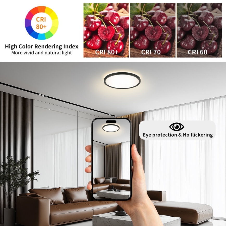 Brilagi - Plafonnier LED dimmable ULTRA SLIM LED/24W/230V 2700-6500K Ø 42 cm noir + télécommande