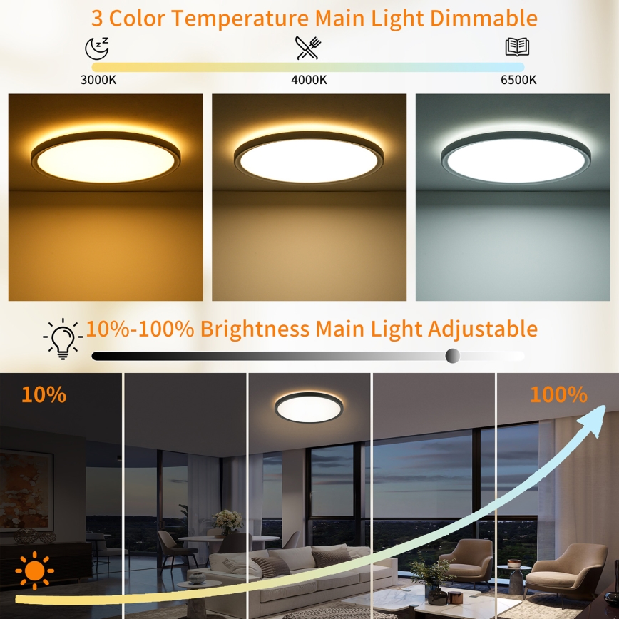 Brilagi - Plafonnier LED dimmable ULTRA SLIM 24W/230V 2700–6500K Ø 42 cm noir + télécommande