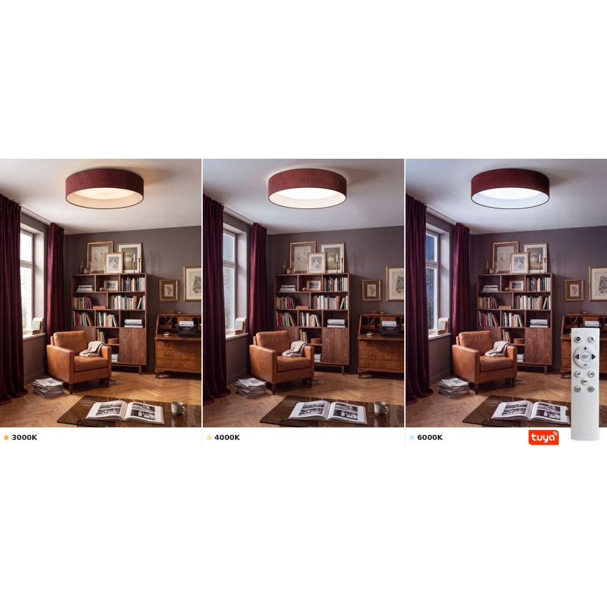 Brilagi - Plafonnier LED dimmable VELVET SMARTIX LED/36W/230V 3000–6000K Ø 55 cm bordeaux Wi‑Fi Tuya Beacon + télécommande