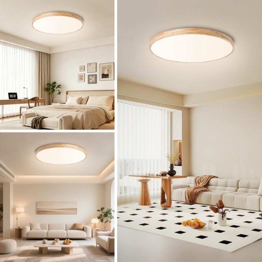 Brilagi - Plafonnier LED dimmable WOODLINE LED/100W/230V 3000-6000K chêne Ø 80 cm + télécommande