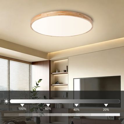 Brilagi - Plafonnier LED dimmable WOODLINE LED/100W/230V 3000-6000K chêne Ø 80 cm + télécommande