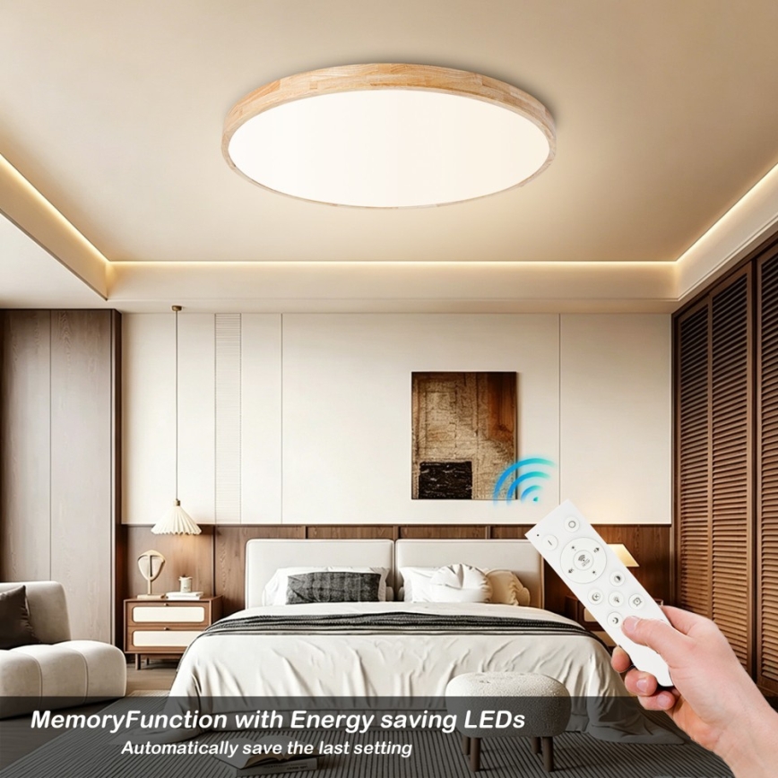 Brilagi - Plafonnier LED dimmable WOODLINE LED/100W/230V 3000-6000K chêne Ø 80 cm + télécommande