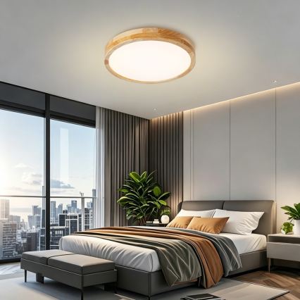 Brilagi - Plafonnier LED dimmable WOODLINE LED/48W/230V 3000-6000K chêne Ø 40 cm + télécommande