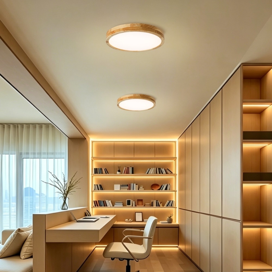 Brilagi - Plafonnier LED dimmable WOODLINE LED/48W/230V 3000-6000K chêne Ø 40 cm + télécommande