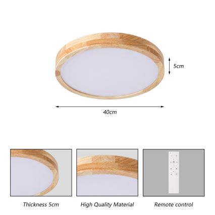 Brilagi - Plafonnier LED dimmable WOODLINE LED/48W/230V 3000-6000K chêne Ø 40 cm + télécommande
