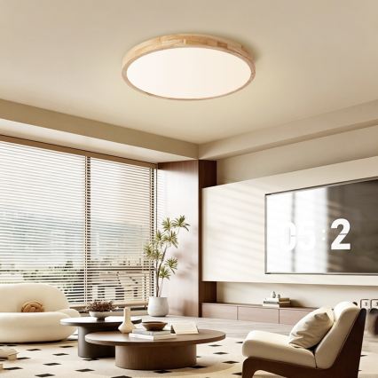 Brilagi - Plafonnier LED dimmable WOODLINE LED/72W/230V 3000–6000 K chêne, Ø 60 cm + télécommande