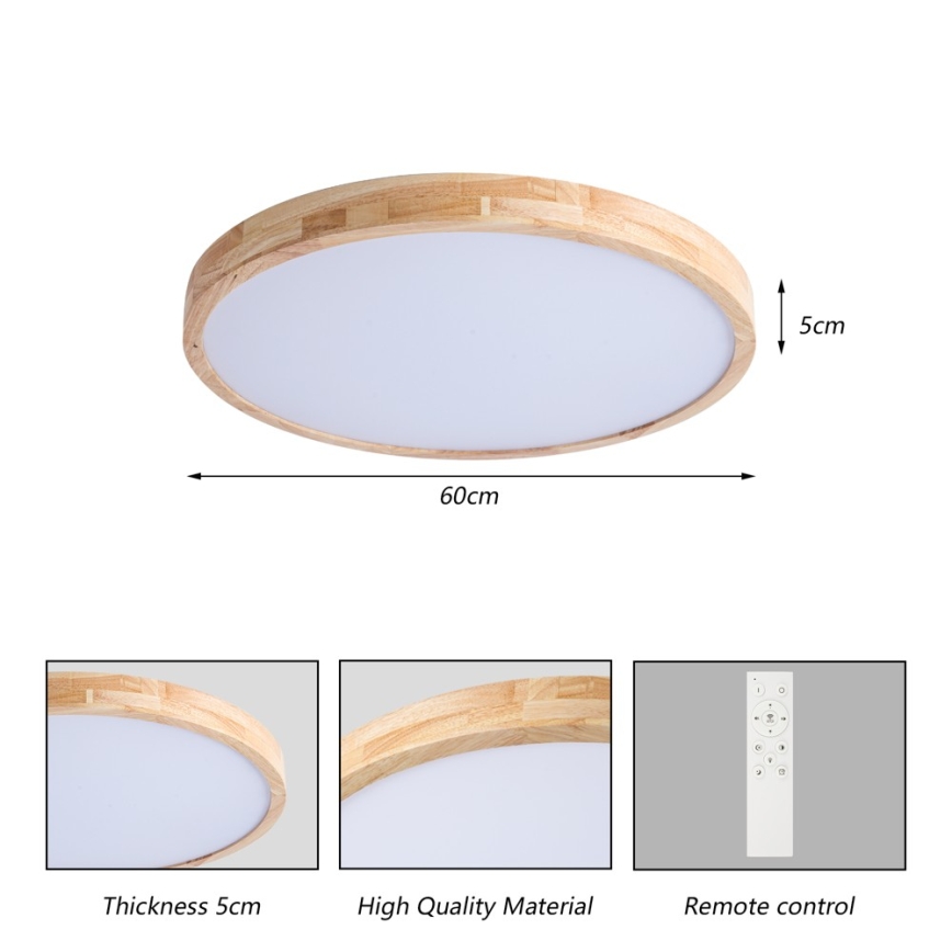 Brilagi - Plafonnier LED dimmable WOODLINE LED/72W/230V 3000–6000 K chêne, Ø 60 cm + télécommande
