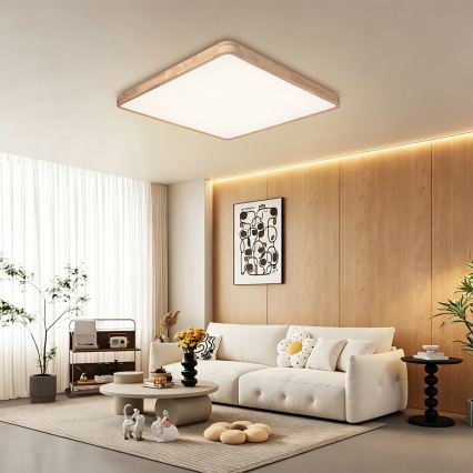 BRILAGI - Plafonnier LED dimmable WOODLINE SQUARE LED/100W/230V 3000-6000K chêne 80x80 cm + télécommande