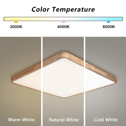 BRILAGI - Plafonnier LED dimmable WOODLINE SQUARE LED/100W/230V 3000-6000K chêne 80x80 cm + télécommande