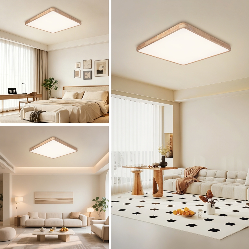 BRILAGI - Plafonnier LED dimmable WOODLINE SQUARE LED/100W/230V 3000-6000K chêne 80x80 cm + télécommande