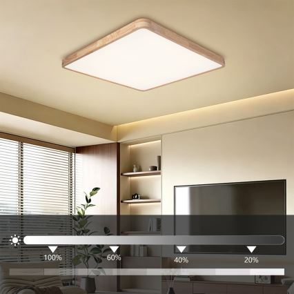 BRILAGI - Plafonnier LED dimmable WOODLINE SQUARE LED/100W/230V 3000-6000K chêne 80x80 cm + télécommande