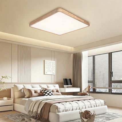 BRILAGI - Plafonnier LED dimmable WOODLINE SQUARE LED/100W/230V 3000-6000K chêne 80x80 cm + télécommande