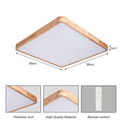 BRILAGI - Plafonnier LED dimmable WOODLINE SQUARE LED/100W/230V 3000-6000K chêne 80x80 cm + télécommande