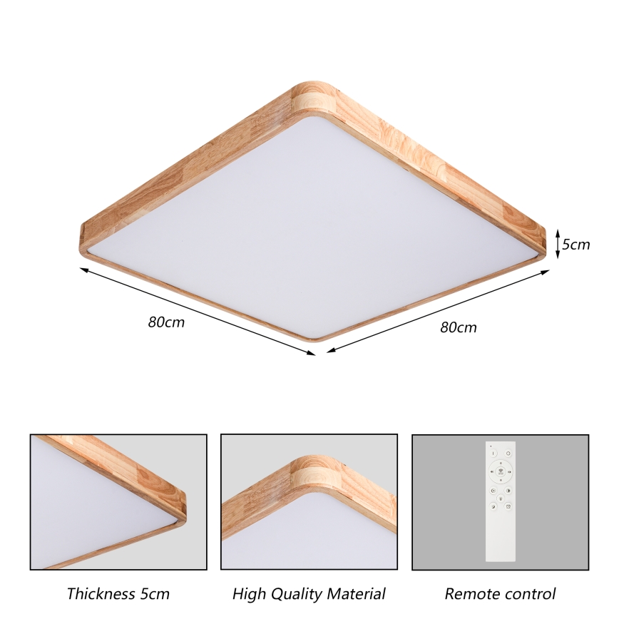 BRILAGI - Plafonnier LED dimmable WOODLINE SQUARE LED/100W/230V 3000-6000K chêne 80x80 cm + télécommande