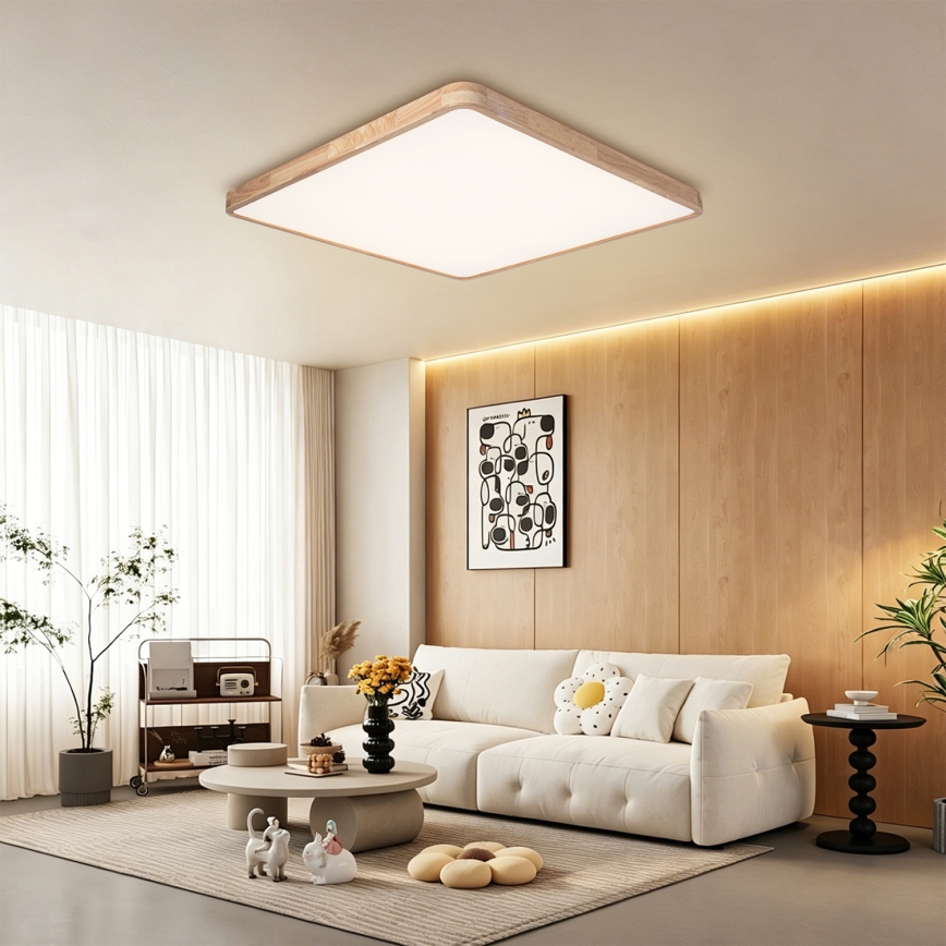 Brilagi - Plafonnier LED dimmable WOODLINE SQUARE LED/180W/230V 3000-6000K chêne 100x100 cm + télécommande