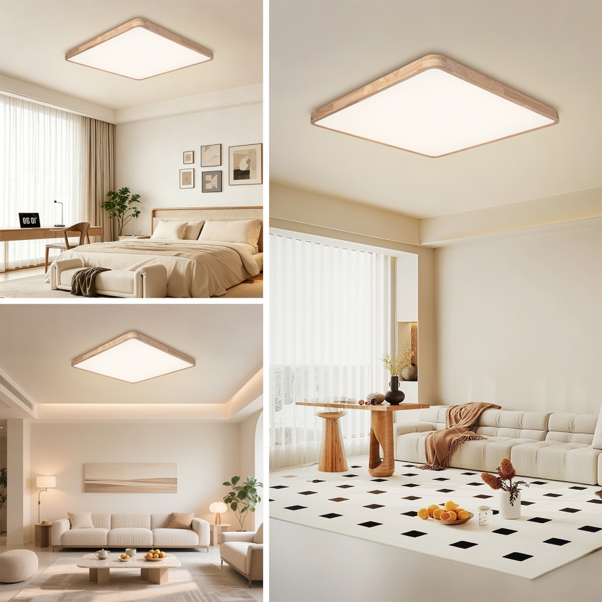 Brilagi - Plafonnier LED dimmable WOODLINE SQUARE LED/180W/230V 3000-6000K chêne 100x100 cm + télécommande