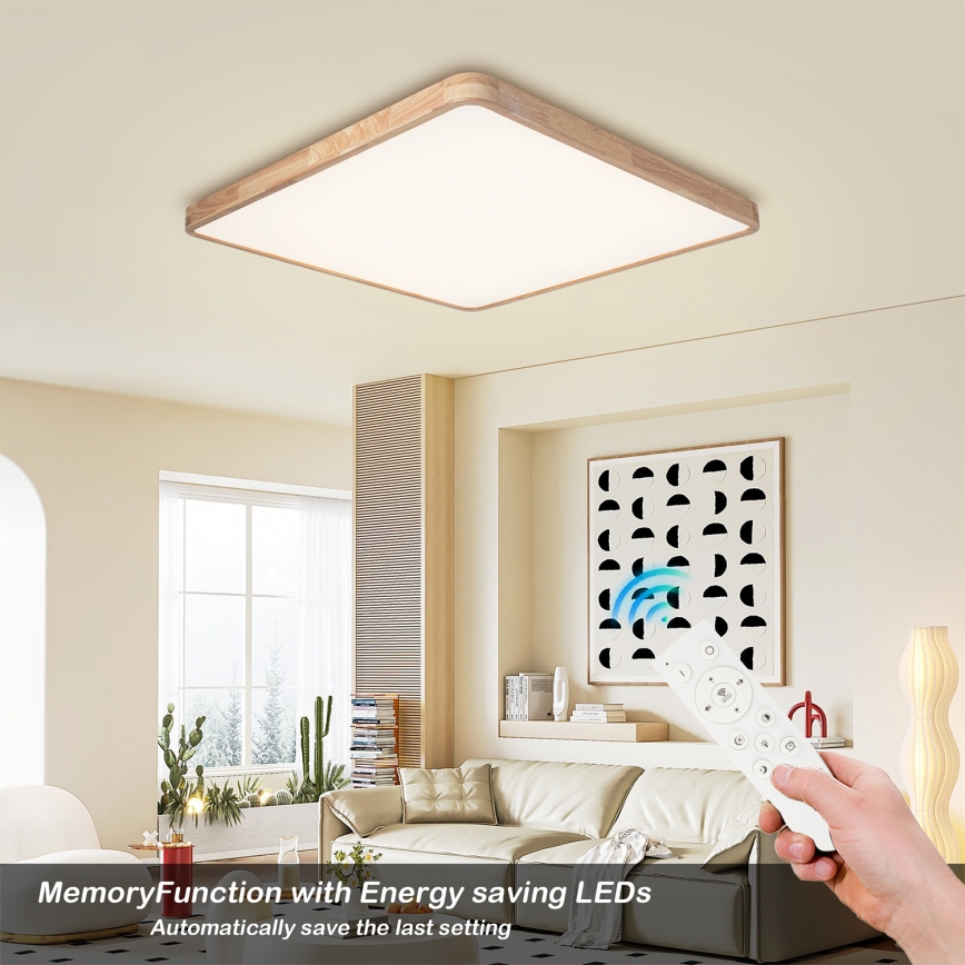 Brilagi - Plafonnier LED dimmable WOODLINE SQUARE LED/180W/230V 3000-6000K chêne 100x100 cm + télécommande