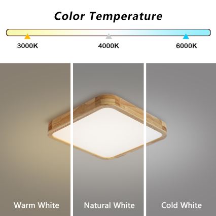 Brilagi - Plafonnier LED dimmable WOODLINE SQUARE LED/48W/230V 3000-6000K chêne 40x40 cm + télécommande
