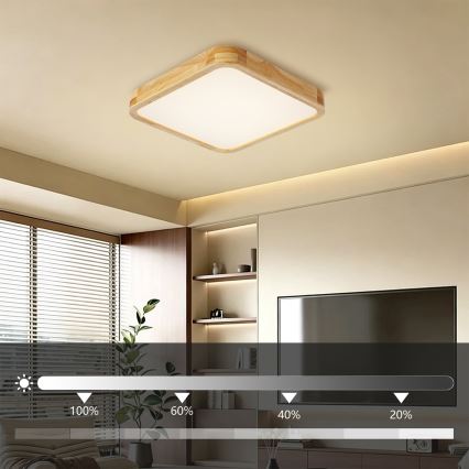 Brilagi - Plafonnier LED dimmable WOODLINE SQUARE LED/48W/230V 3000-6000K chêne 40x40 cm + télécommande