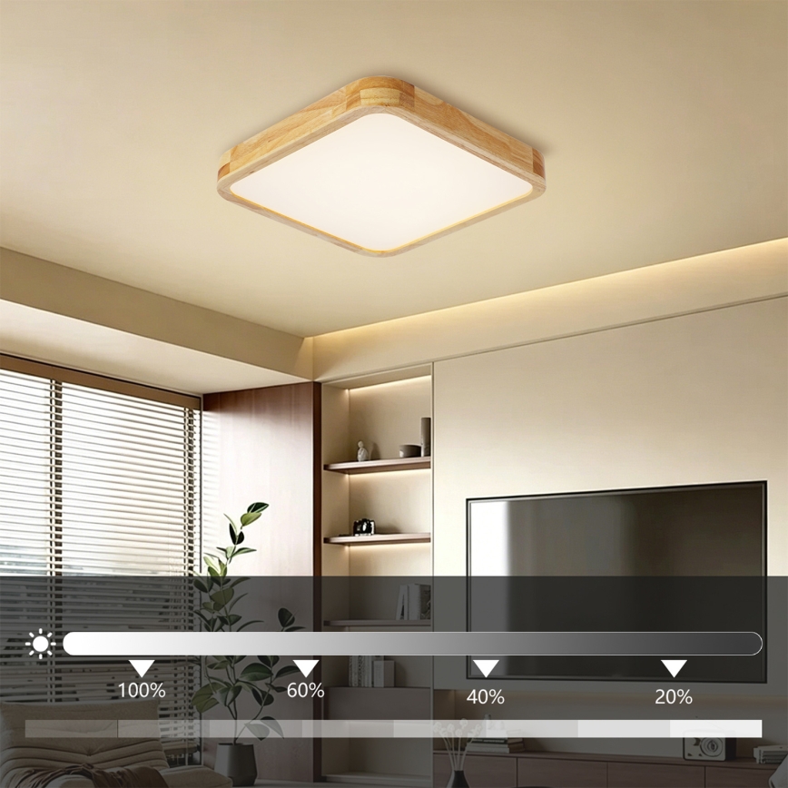 Brilagi - Plafonnier LED dimmable WOODLINE SQUARE LED/48W/230V 3000-6000K chêne 40x40 cm + télécommande