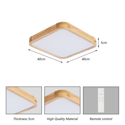 Brilagi - Plafonnier LED dimmable WOODLINE SQUARE LED/48W/230V 3000-6000K chêne 40x40 cm + télécommande