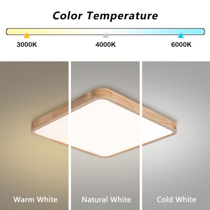 Brilagi - Plafonnier LED dimmable WOODLINE SQUARE LED/80W/230V 3000-6000K chêne 60x60 cm + télécommande