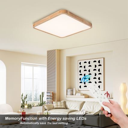 Brilagi - Plafonnier LED dimmable WOODLINE SQUARE LED/80W/230V 3000-6000K chêne 60x60 cm + télécommande