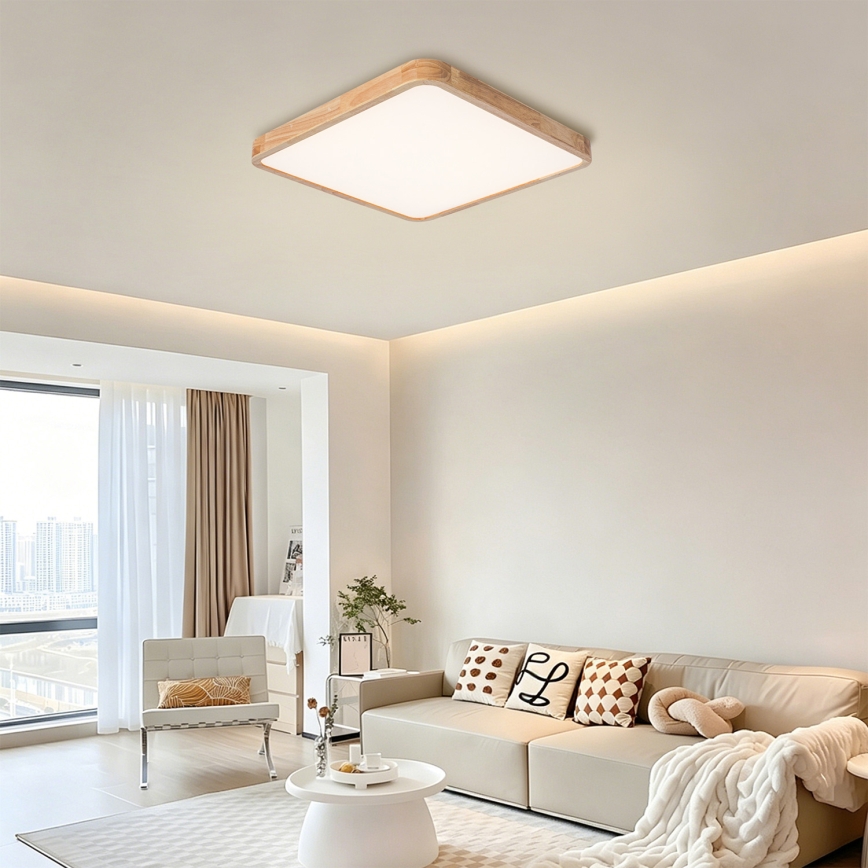 Brilagi - Plafonnier LED dimmable WOODLINE SQUARE LED/80W/230V 3000-6000K chêne 60x60 cm + télécommande