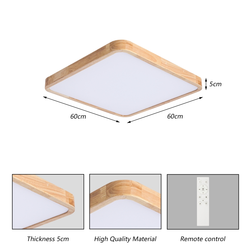 Brilagi - Plafonnier LED dimmable WOODLINE SQUARE LED/80W/230V 3000-6000K chêne 60x60 cm + télécommande