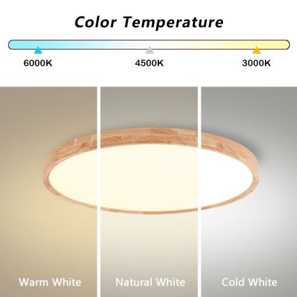 Brilagi - Plafonnier LED dimmable WOODROUND LED/40W/230V 3000-6000K diam. 60 cm bois IRC 90 + télécommande