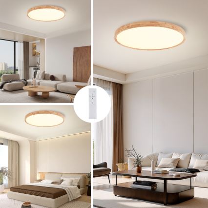 Brilagi - Plafonnier LED dimmable WOODROUND LED/70W/230V 3000-6000K Ø 80 cm bois IRC 90 + télécommande