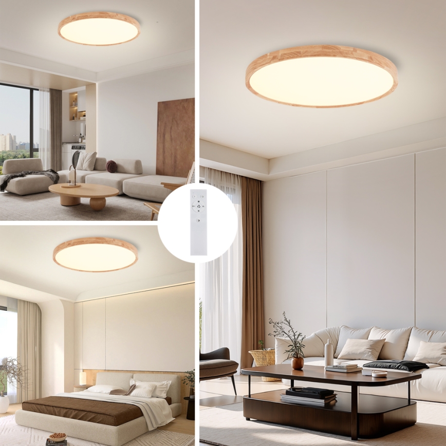 Brilagi - Plafonnier LED dimmable WOODROUND LED/70W/230V 3000-6000K Ø 80 cm bois IRC 90 + télécommande