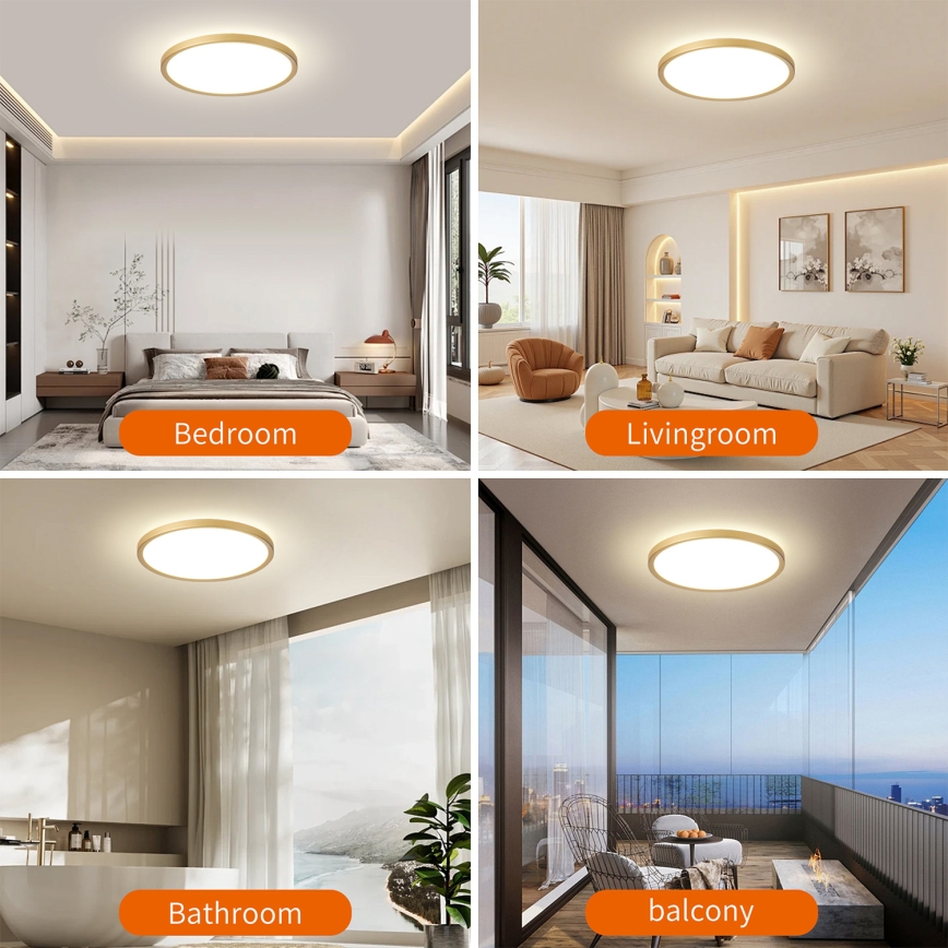 Brilagi - plafonnier LED pour salle de bains ULTRA SLIM LED/24W/230V Ø 42 cm doré IP54