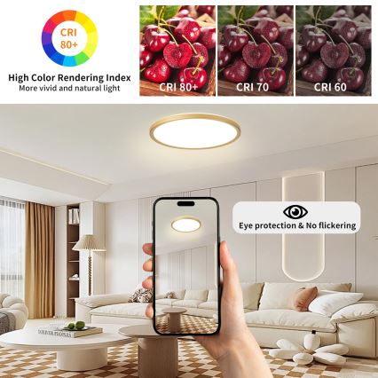Brilagi - plafonnier LED pour salle de bains ULTRA SLIM LED/24W/230V Ø 42 cm doré IP54