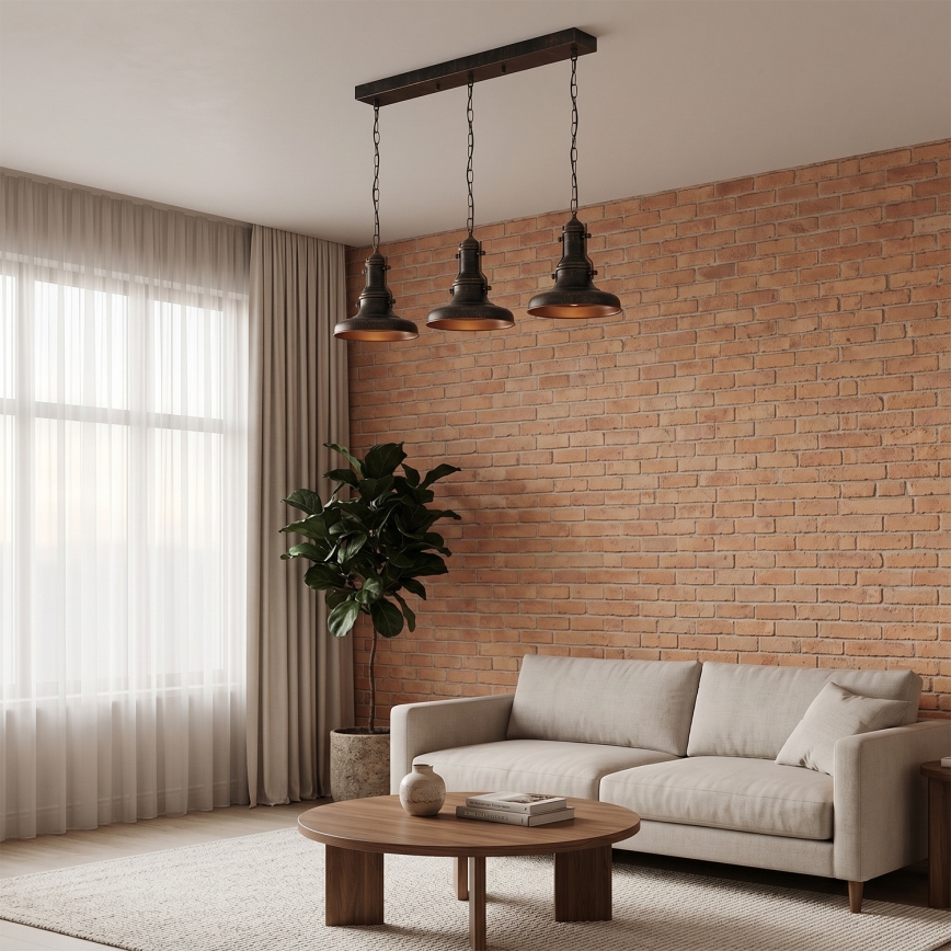 Brilagi - Lustre à chaîne PYRONIC 3xE27/40W/230V bronze patiné