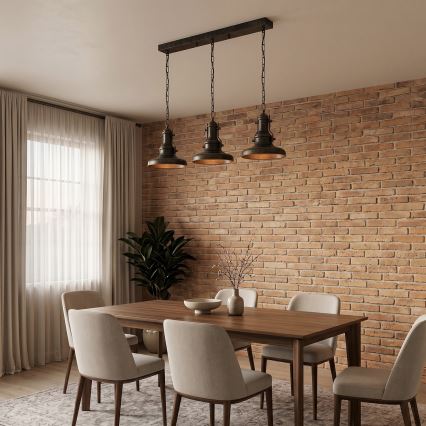 Brilagi - Lustre à chaîne PYRONIC 3xE27/40W/230V bronze patiné