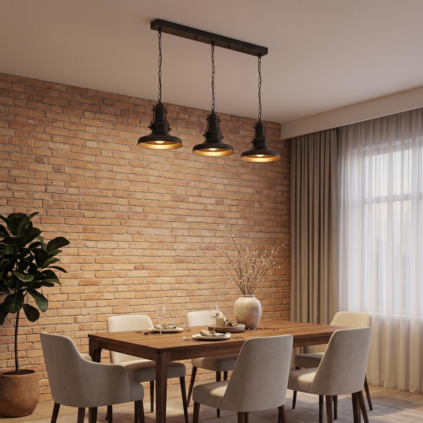 Brilagi - Lustre à chaîne PYRONIC 3xE27/40W/230V bronze patiné