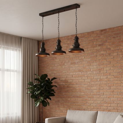 Brilagi - Lustre à chaîne PYRONIC 3xE27/40W/230V bronze patiné