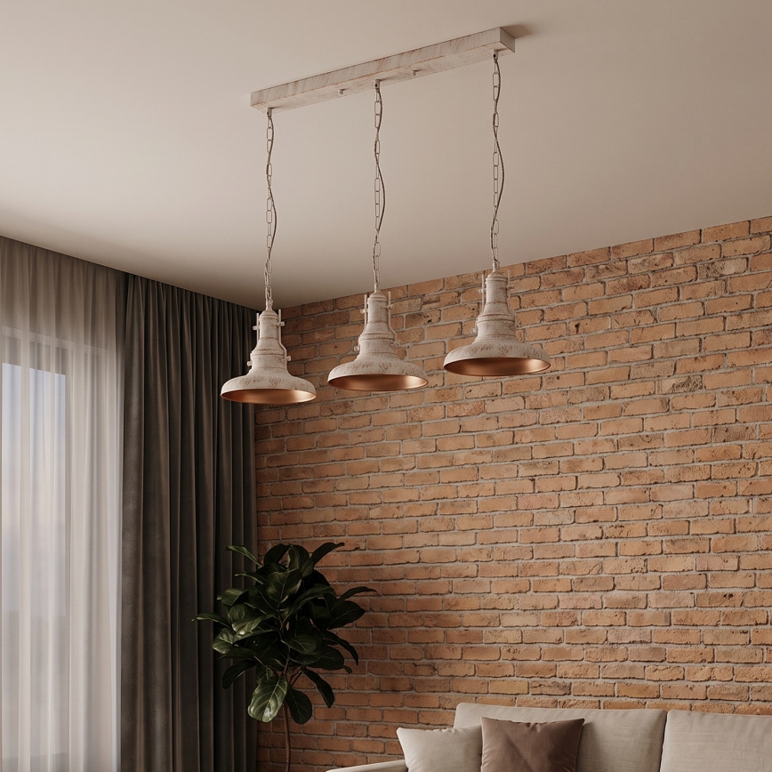 Brilagi - Lustre à chaîne PYRONIC 3xE27/40W/230V crème/patine