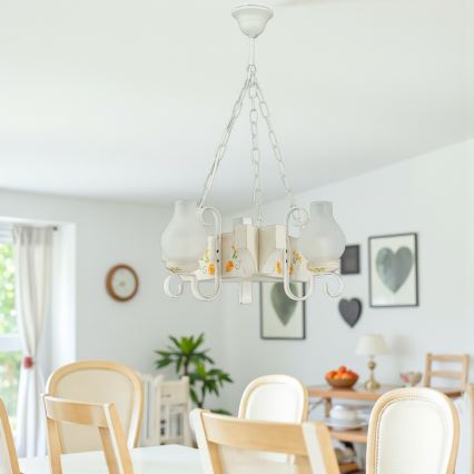 Brilagi - Lustre à chaîne QUEEN 3xE14/40W/230V hêtre/crème